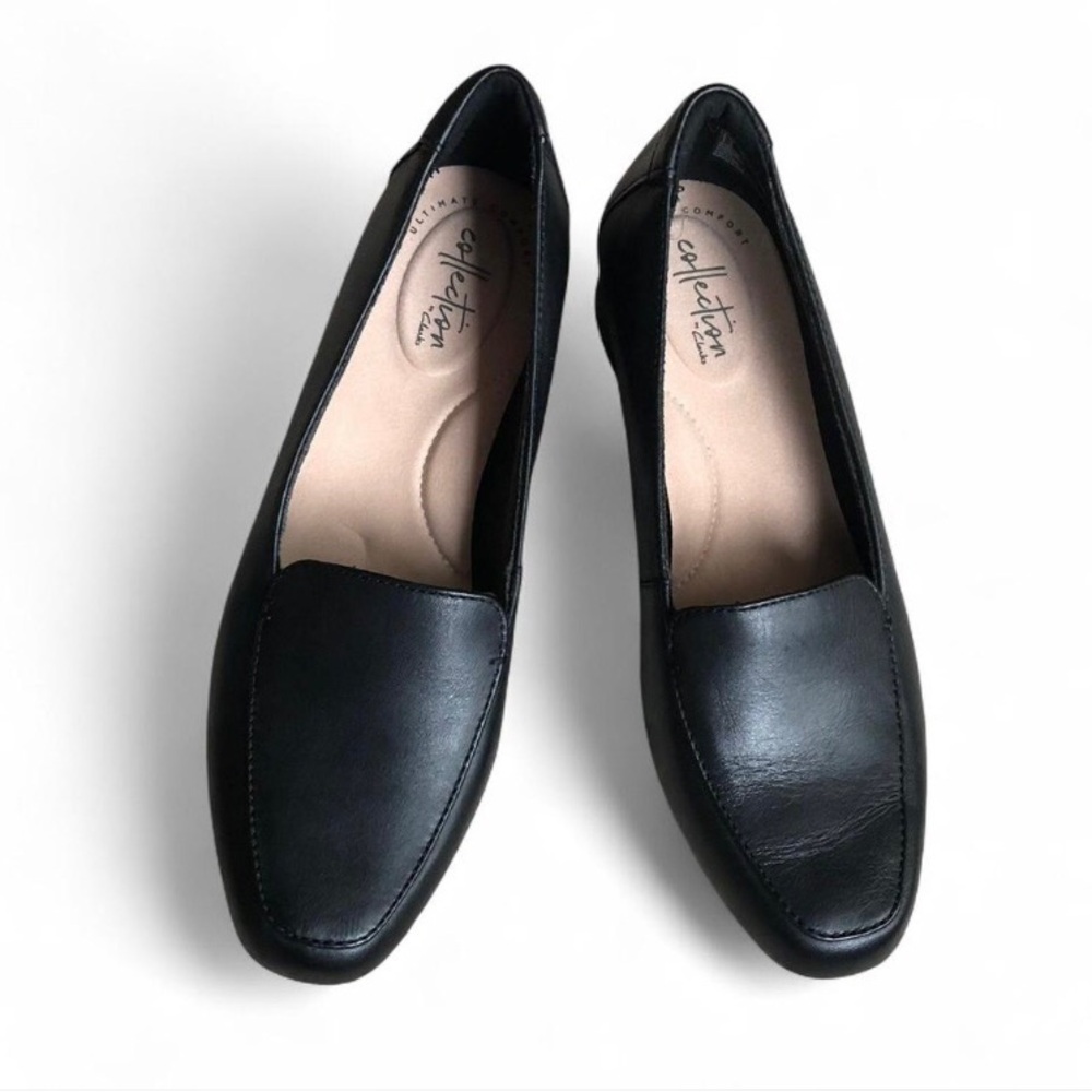 Clarks Juliet Lora Womens Black Leather Slip On Comfort Loafer Shoes Size 8.5M